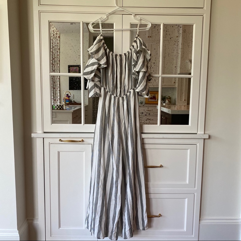 Off The Shoulder Jumpsuit Small Black/White Stripe